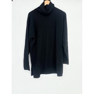 Vtg Lands End Womens Black 100% 2 Ply Cashmere Turtleneck Tunic Sweater Medium